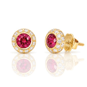 Modern natural ruby and diamond earstuds handmade in London
