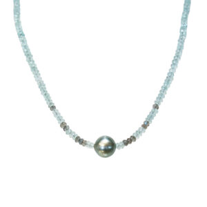 Tahitian Pearl, labradorite & aquamarine necklace