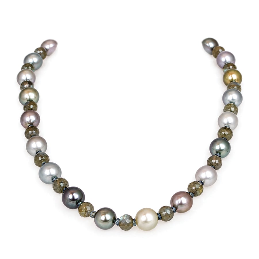 Tahitian pearl, sapphire & labradorite necklace. Any length and combinaion of natural gemstones can be made