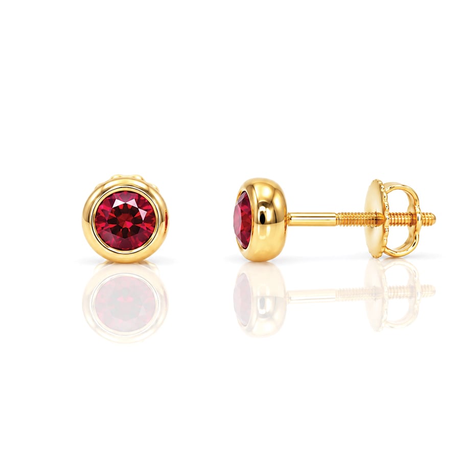 Modern ruby and gold simple ear-studs