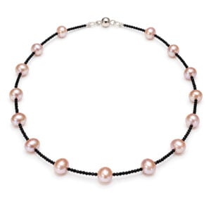 Pink pearl and black spinel necklace