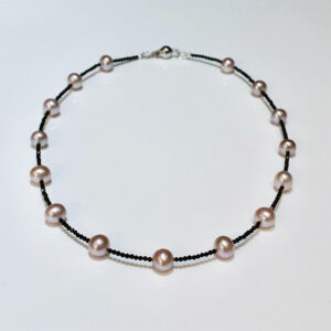 Pink pearl & black spinel necklace