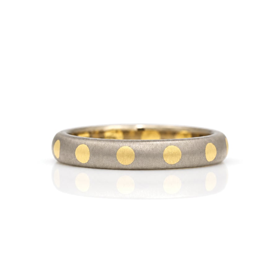 Modern gold ring with dots. mokume gane ring made in London