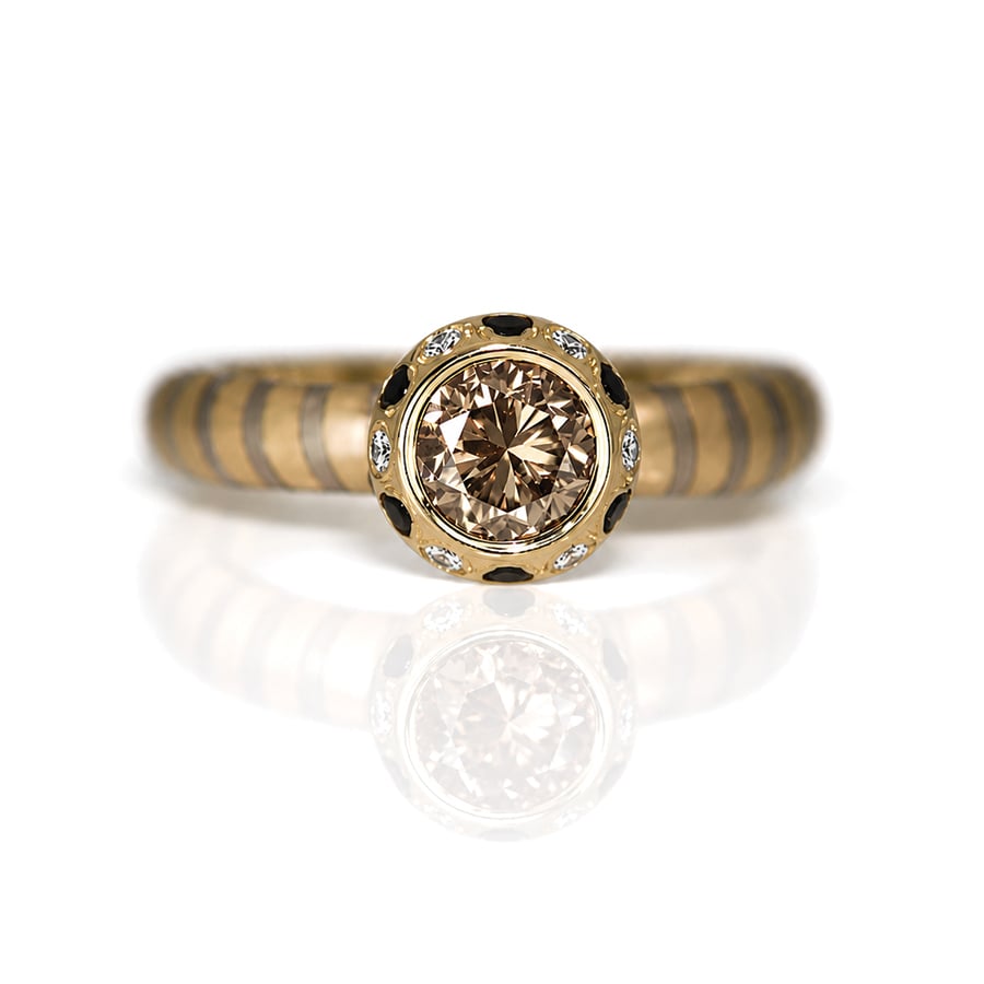 champagne diamond on stripey ring