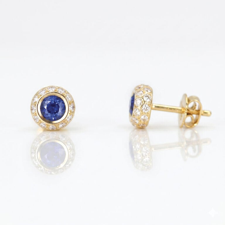 Cornflower blue sapphire & diamond ear studs