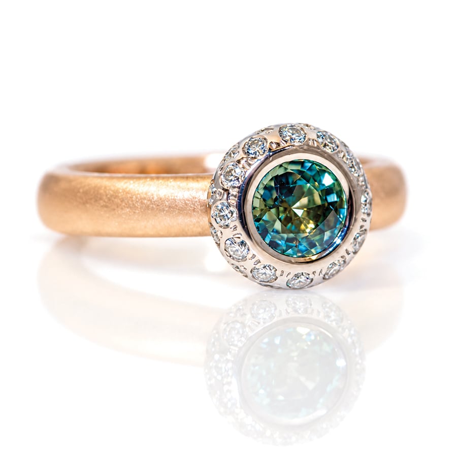 teal green montana sapphire ring