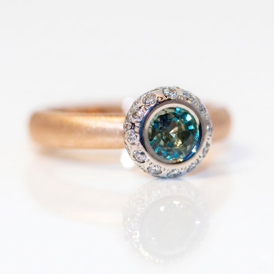 teal green montana sapphire ring