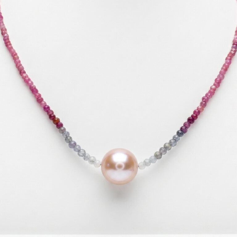 Pink Sapphire & AAA pearl necklace