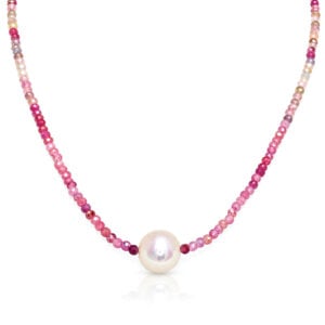 Pearl & mixed colour sapphire necklace. bespoke fine modern jewellery London