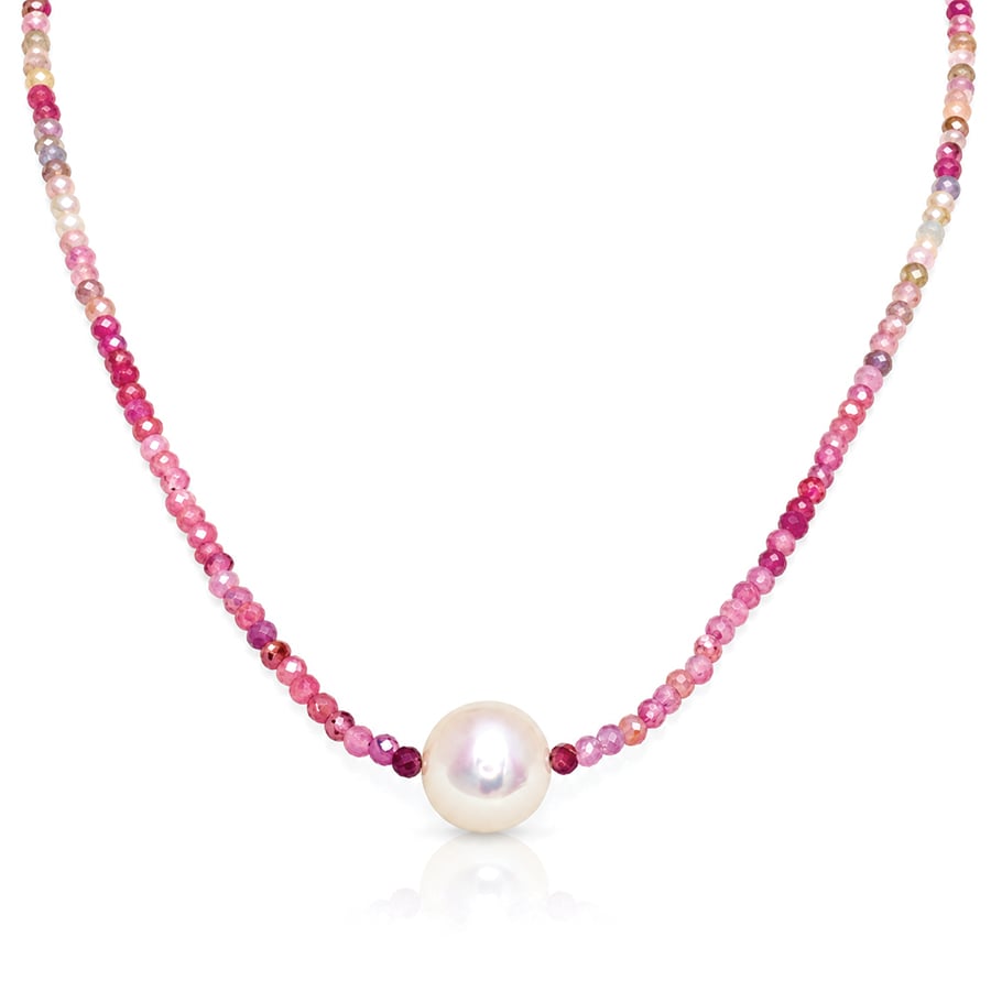 Pearl & mixed colour sapphire necklace. bespoke fine modern jewellery London