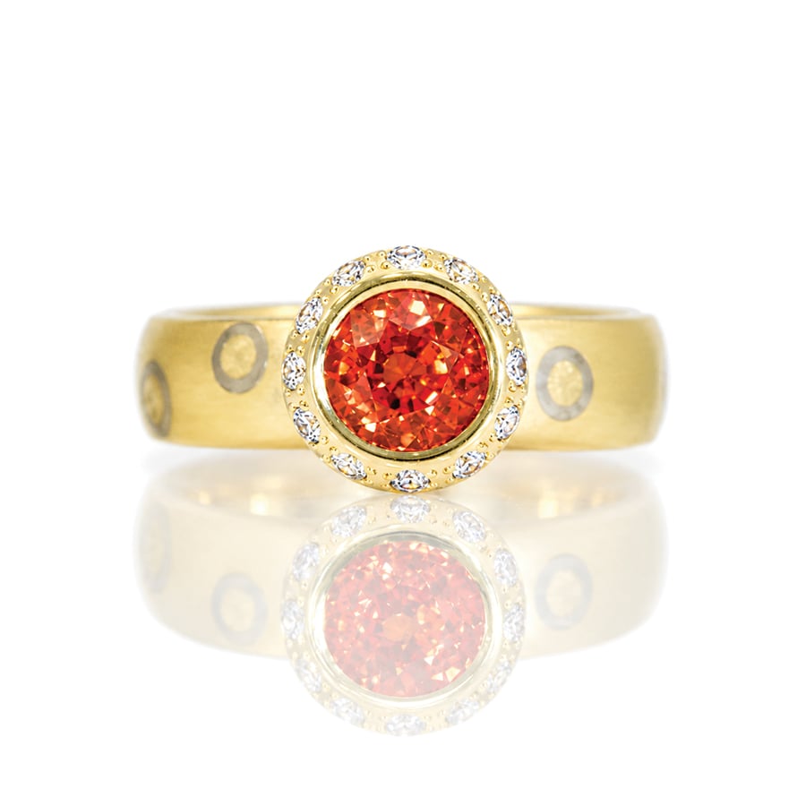 Orange sapphire rubover set chunky ring