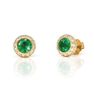 Emerald and diamond yellow gold ear studs