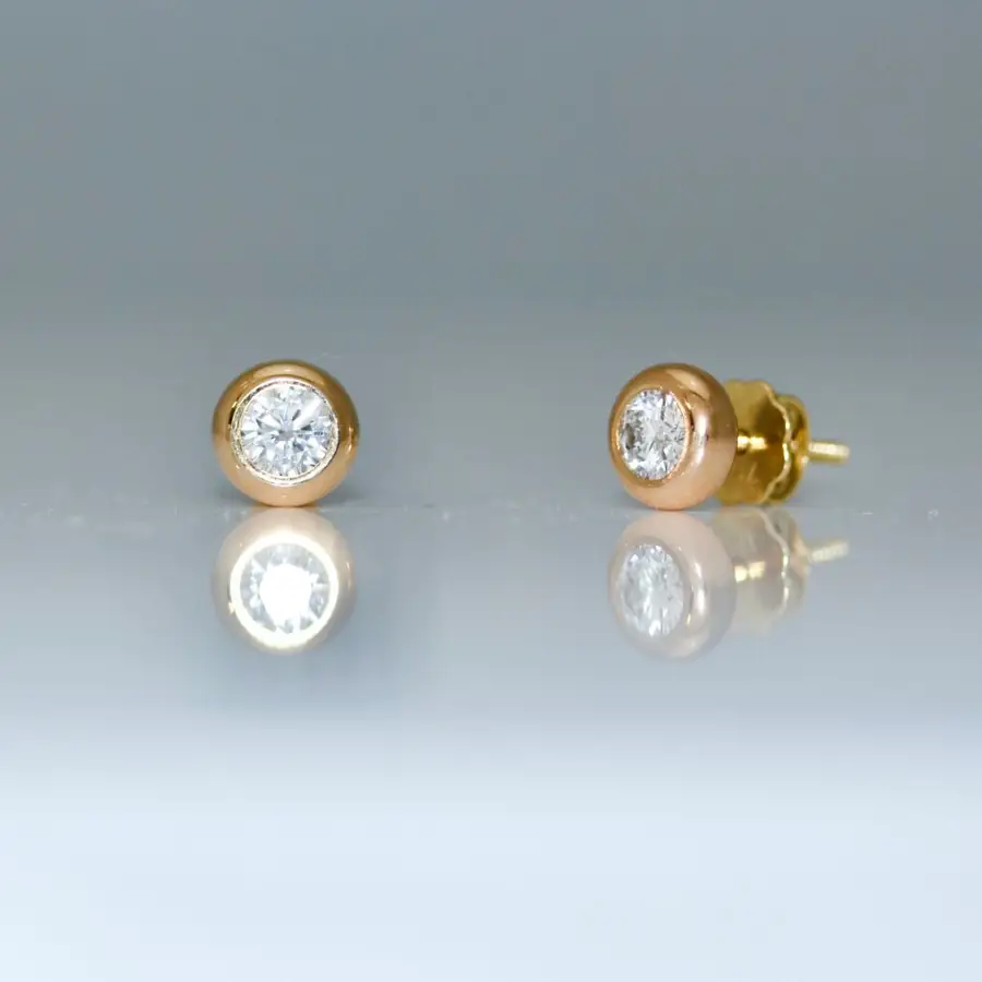 18ct rose gold with diamond ear studs. Modern fine jewellery handmade in London bespoke