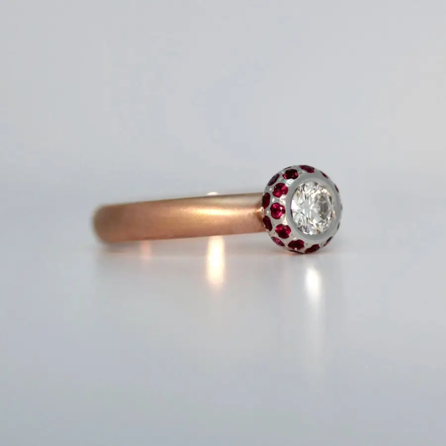 Modern diamond with ruby ring David Ashton 1088