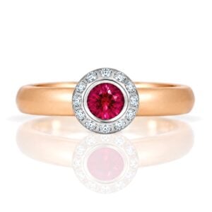 Modern ruby and diamond rose gold ring 1089 David Ashton