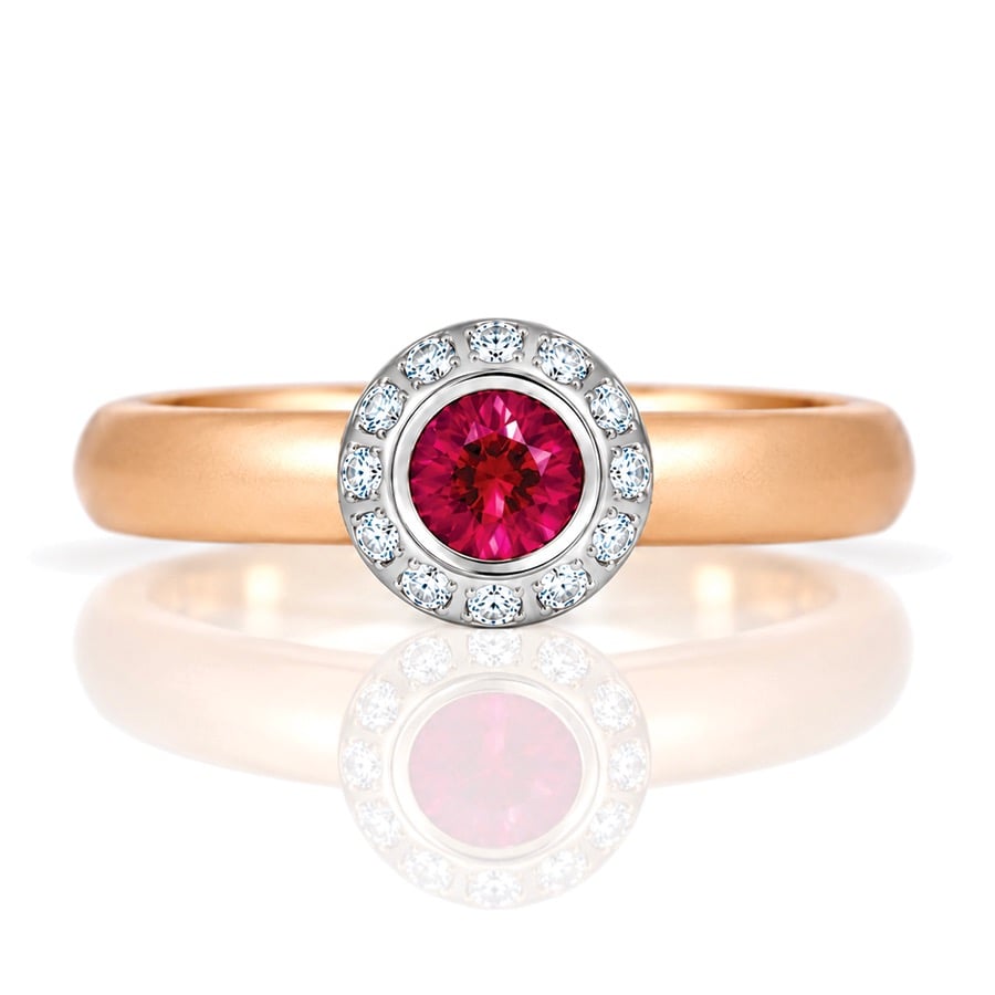 Modern ruby and diamond rose gold ring 1089 David Ashton