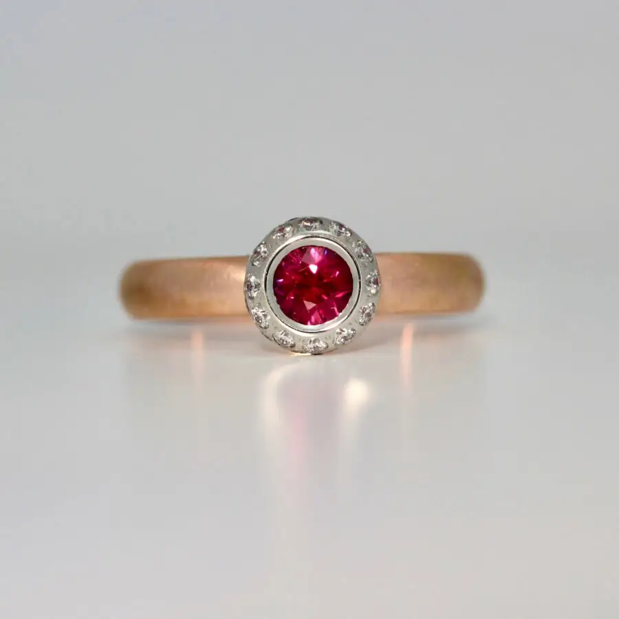 Ruby and diamond rose gold ring Platinum setting 1089