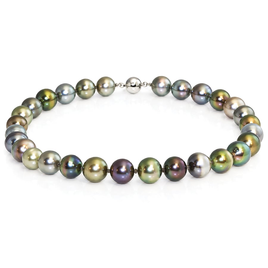 green purple pink Tahitian pearls natural fancy diamond necklace David Ashton modern fine bespoke jewellery handmade in London
