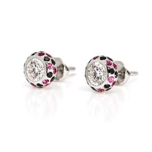 Natural diamond with pink sapphire and black diamond earstuds