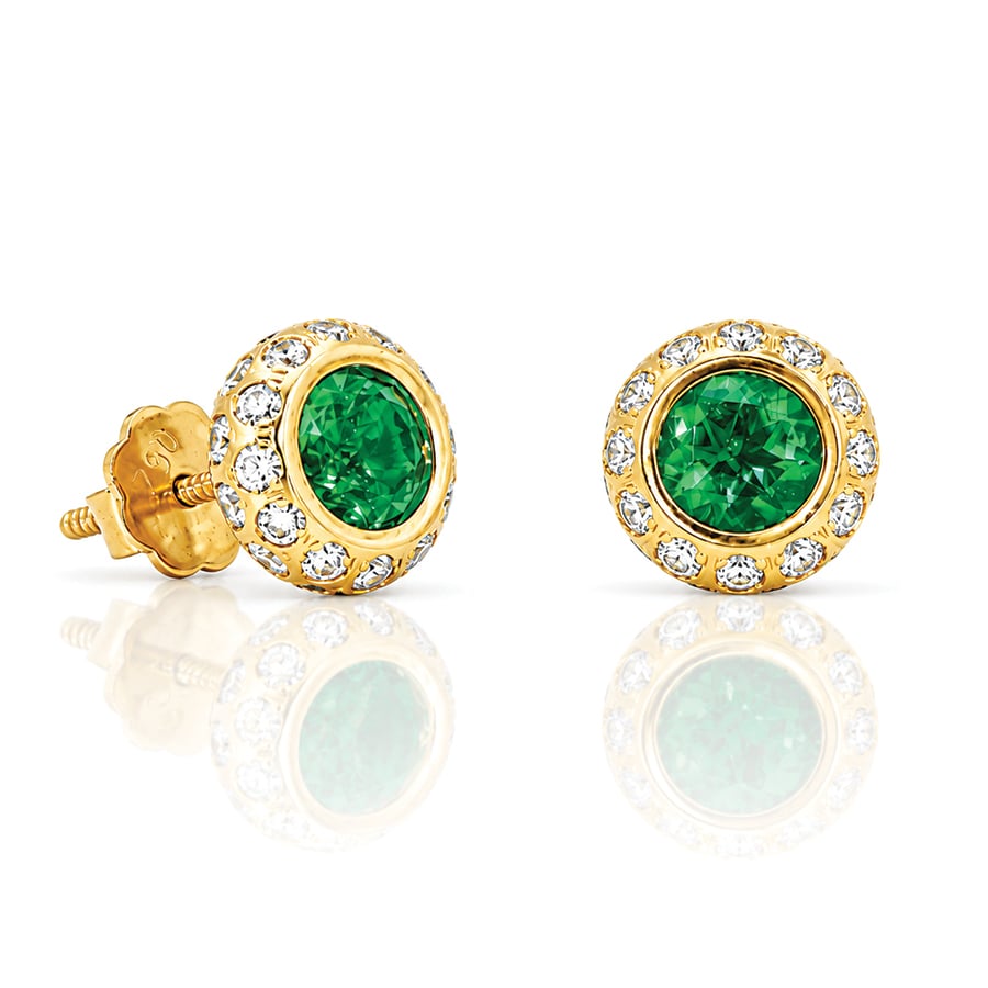 Perfect green natural emerald ear-studs Modern gold 8184