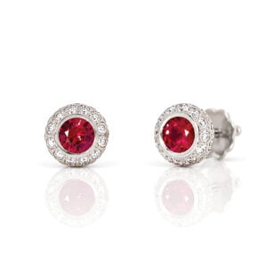 Perfect natural ruby and diamond ear-studs