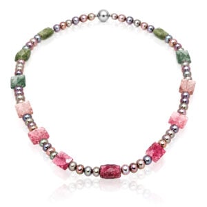 Faceted tourmaline and pearl necklace.handmade in London