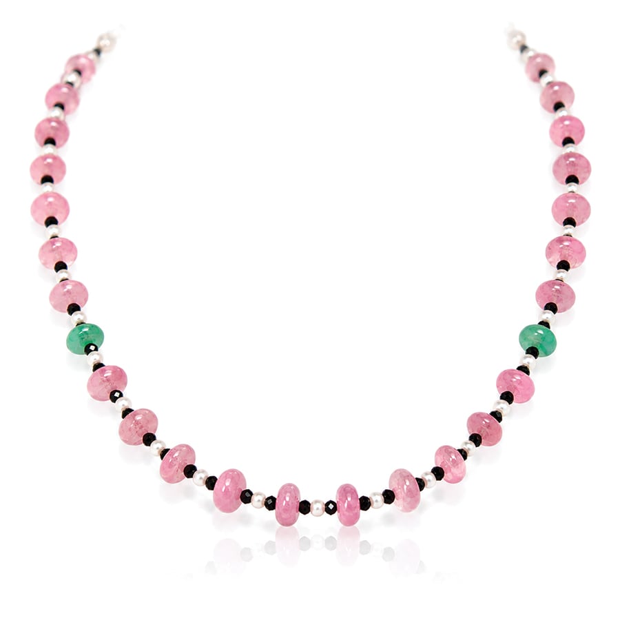 Tourmaline, pearl and spinel necklace