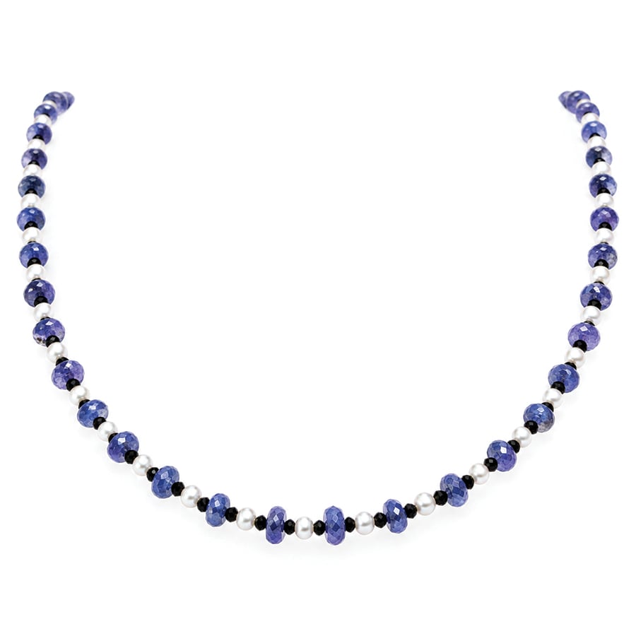 Tanzanite, black spinel and white pearl modern unique necklace