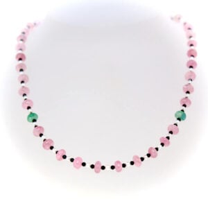 Pink Tourmaline, black spinel & pearl necklace