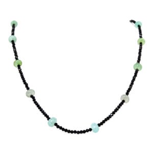 Green Blue Tourmaline with Black Spinel Necklace
