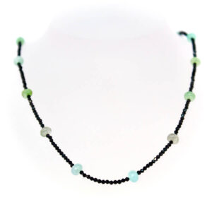 Green Blue Tourmaline with Black Spinel Necklace