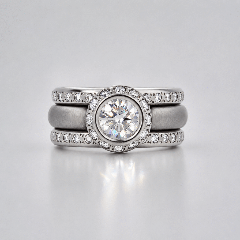 platinum and diamond ring trio