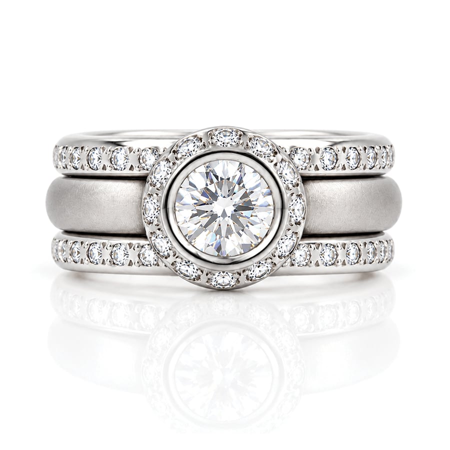 platinum and diamond ring trio