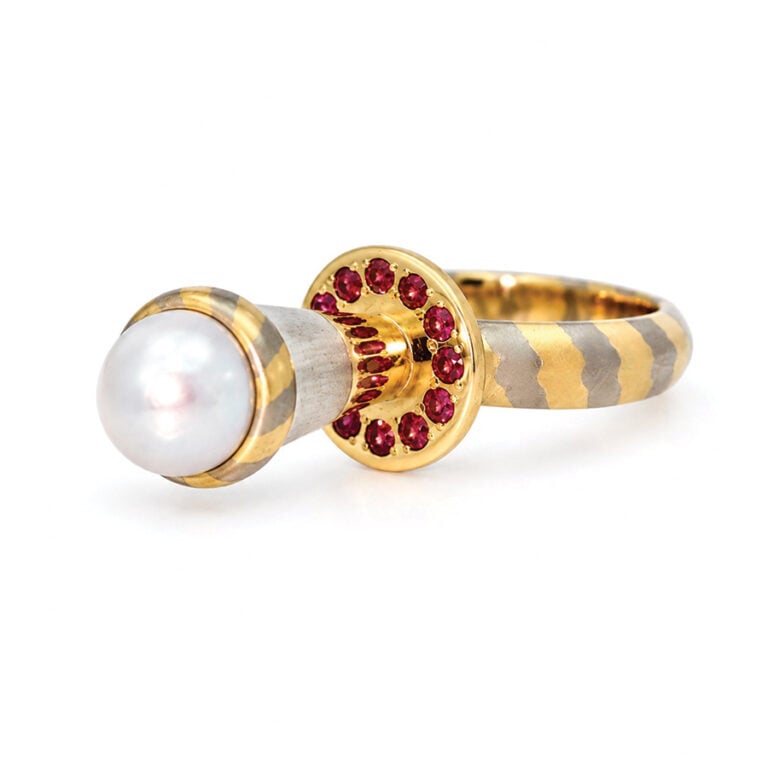 pearl and ruby cocktail ring