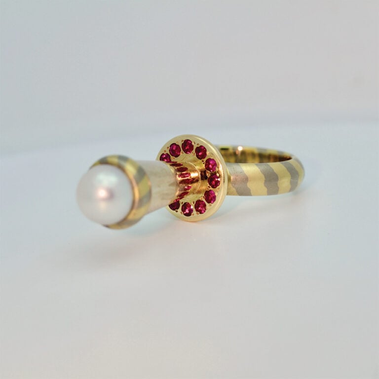 pearl and ruby cocktail ring