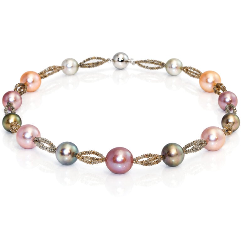 Tahitian pearl and natural fancy diamond necklace