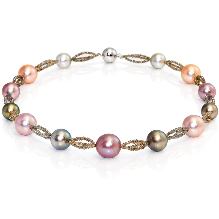 Tahitian pearl and natural fancy diamond necklace