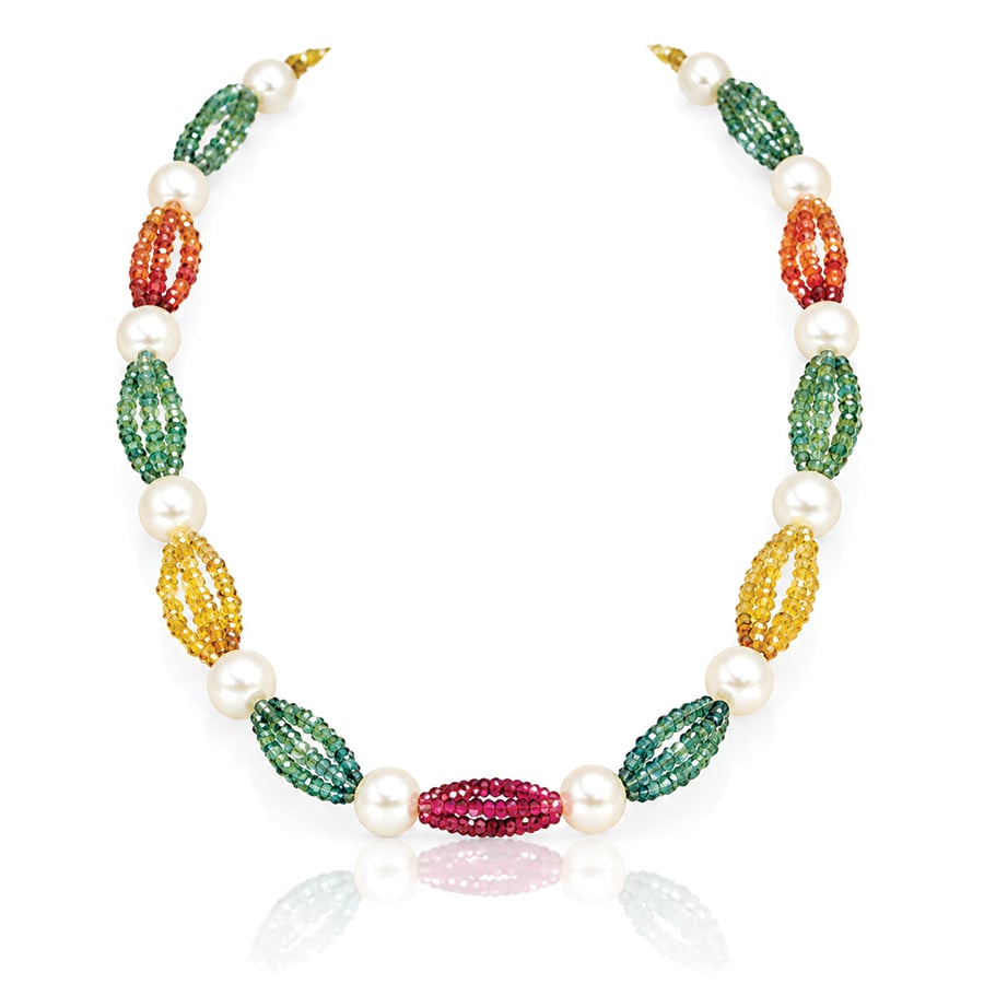 Fancy colouyr sapphire and pearl necklace